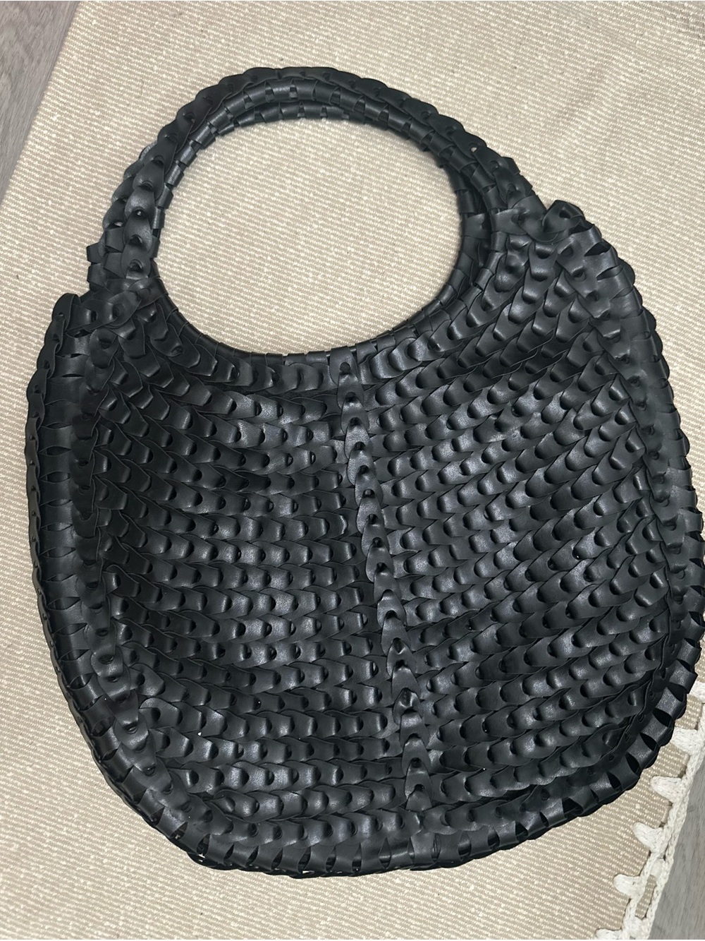 Aldo Woven Leather Black Circle-Handle Women's Tote Bag